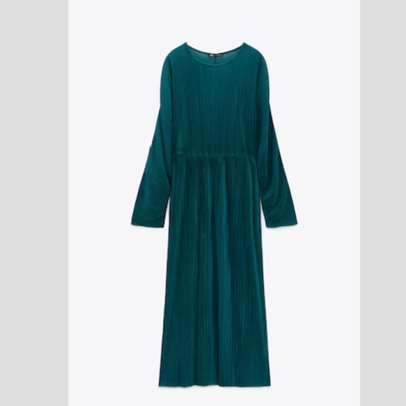 Zara Pleated Midi Dress Teal Sz Medium NWT - Picture 6 of 9